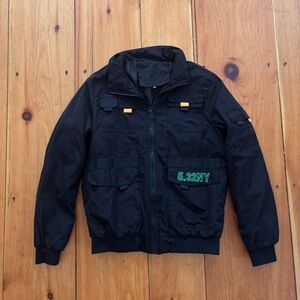 Black Utility Tactical Bomber Jacket Size M Multi Pocket Streetwear